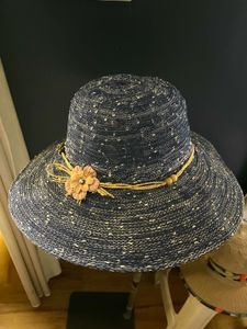 Chic Blue Wide Brim Hat with Flower Accent