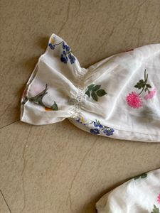 White Floral Print Crop Top