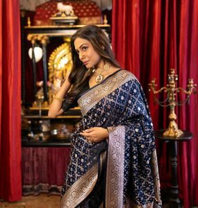 Exquisite Navy Blue Banarasi Silk Saree