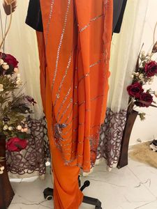 Elegant Orange Saree without blouse