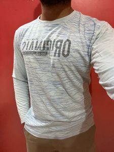 Light Blue Geometric Full Sleeve T-Shirt For Men