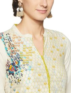 AURELIA Stylish Cream Kurta with Colorful Print