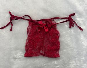 Red Lace Thong with Bow