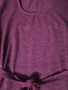 Burgundy woolen Belted Dress with Pockets