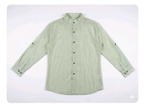 women's Light Green Band Collar Shirt