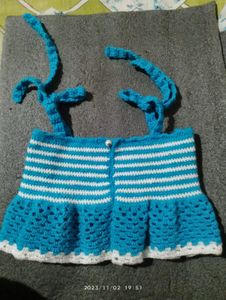 Handmade Crochet Blue & White Striped Top