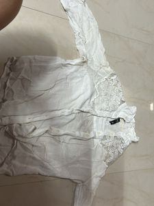 White Lace Detail Button-Up Shirt