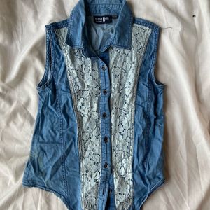 Denim lacy tie up top