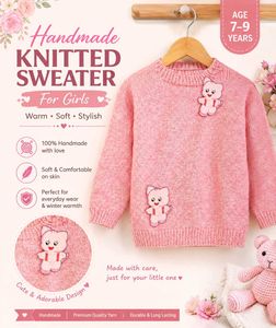 Hand woven Pink Sweater with Cute Cat Appliques