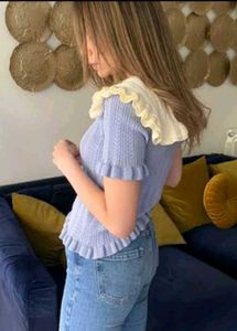 Sweet Ruffle Collar Knit Top