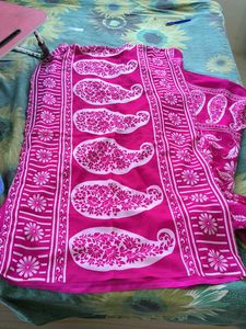 Vibrant Pink Floral Print Saree