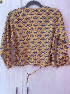 Block Printed Yellow Crop Top