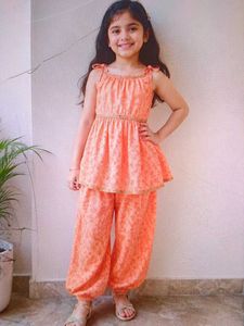 Cute Orange Ethnic Set for Girls