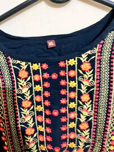 Embroidered Navy Blue Kurta