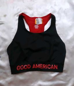 GOOD AMERICAN Black & Red Sports Bra