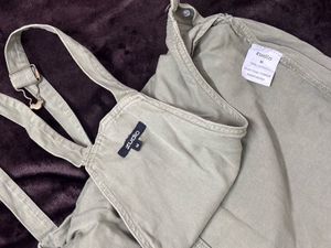 Zudio Sage Green Denim Overall Dress