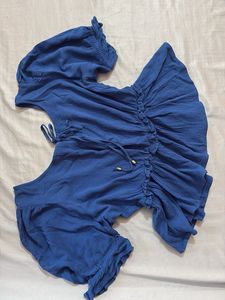 Blue Peplum Puff Sleeve Top
