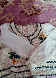 Crocheted Cotton Blouse with Floral Embroidery