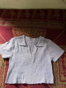 Light Purple Ribbed Collared Top
