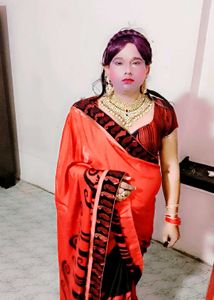 Vibrant Red &amp; Black Saree with blouse