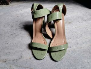 Mint Green Croc Ankle Strap Heels