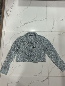 Grey Marled Tie-Front Long Sleeve Top