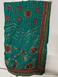 Stunning Embroidered Teal Saree with blouse