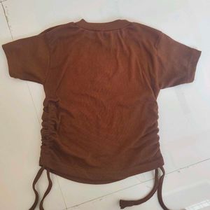 Zara Brown Ruched Side T-Shirt