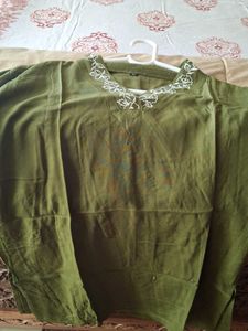 Olive Green Embroidered Kurta