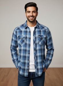 DNMX Blue Plaid Long Sleeve Shirt