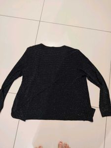 Sparkly Black Cardigan with Floral Accent