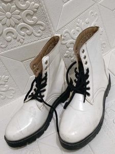 White Lace-Up Combat Boots