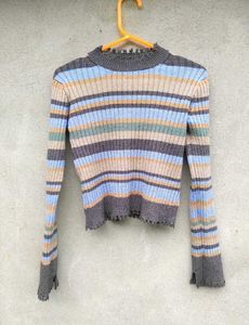 Striped Ribbed Cropped Sweater