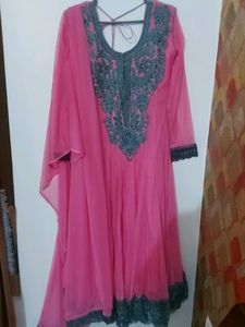Net Pink Anarkali Full Party Suit.