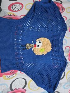 Chic Blue Crochet Knit Top with Doll Applique