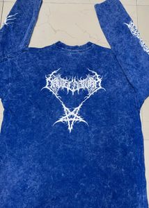 Men's Blue Acid Wash Graphic Long Sleeve Tee
