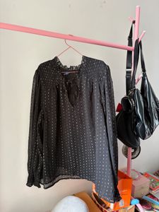 Sheer Black Blouse with Metallic Dots