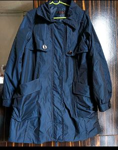 Elegant Blue Fur Collar Coat