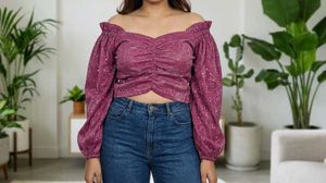 Sparkly Off-Shoulder Ruched Top