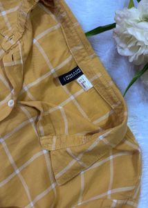Mustard Yellow Plaid Button-Up Shirt