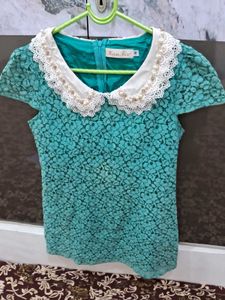 Elegant Lace Dress with Pearl Collar