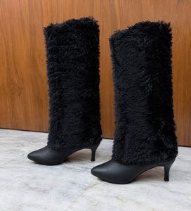 Black Fur Lined Knee-High Boots