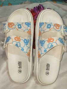 Cute Floral Print White Slides Sandals