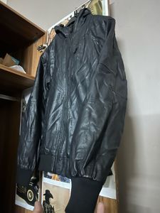 Men's Faux Leather Hooded Jacket