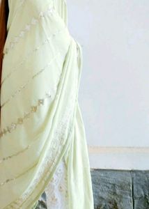 White And Green Embroidered Beautiful Churidhar
