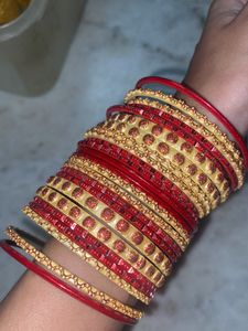 Red And Gold Metal Bangles