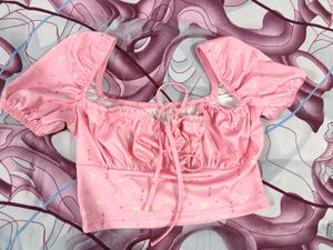Cute Pink Floral Puff Sleeve Top