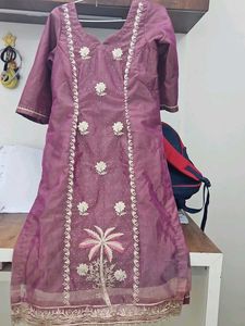 Embroidered Pink glass tissue Kurta set