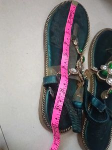 Embellished Emerald Green Flat Sandals