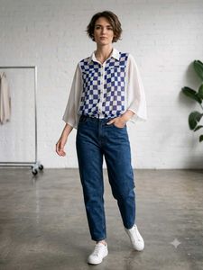 Chic Blue & White Checkered Blouse